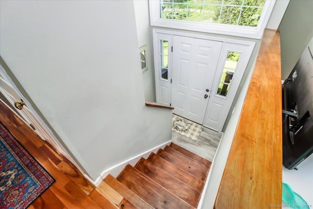 foyer entrance with hardwood / wood-style floors and a healthy amount of sunlight