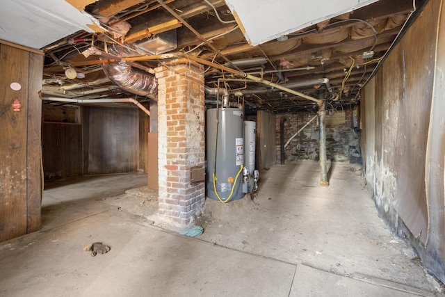 basement featuring gas water heater