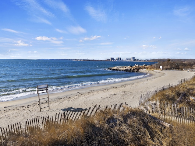 view of water feature with a view of the beach