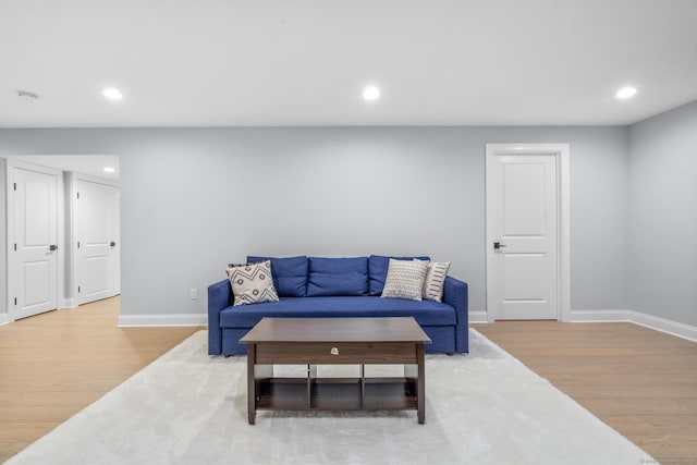 living room with light hardwood / wood-style flooring