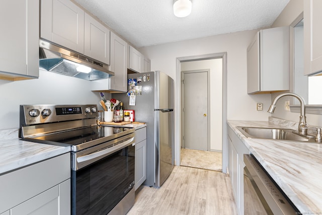 kitchen with white cabinetry, sink, a textured ceiling, and appliances with stainless steel finishes