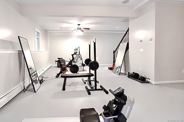 exercise room with ceiling fan