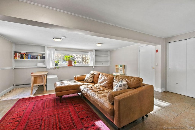 living room featuring tile patterned flooring