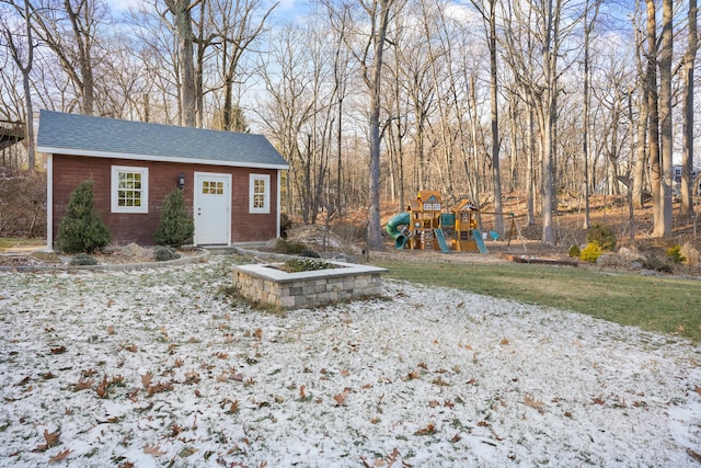 view of outdoor structure with a playground