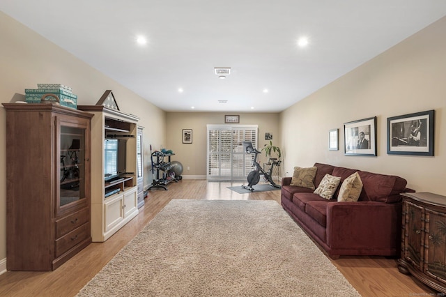 living room featuring plenty of natural light and light hardwood / wood-style floors