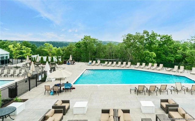 view of swimming pool with a patio