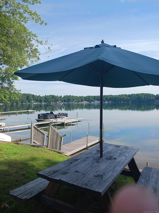 view of dock with a water view