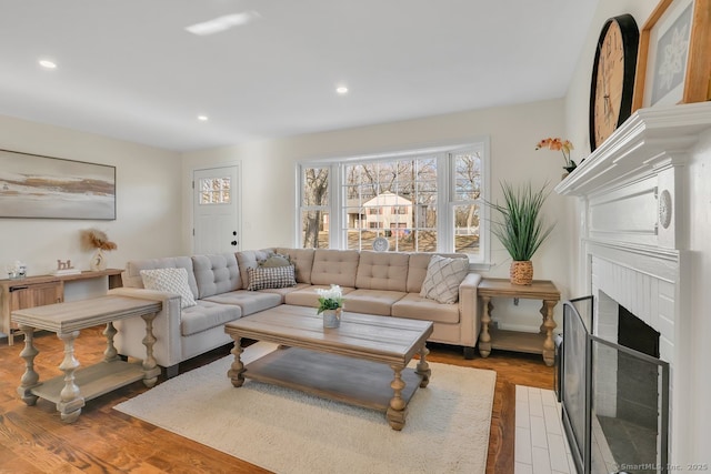 living room featuring light wood-type flooring