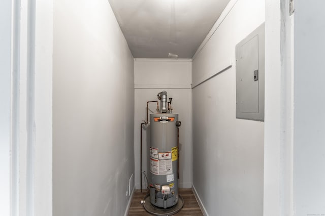 utility room featuring gas water heater and electric panel