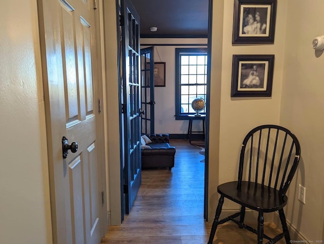 hallway featuring dark hardwood / wood-style floors