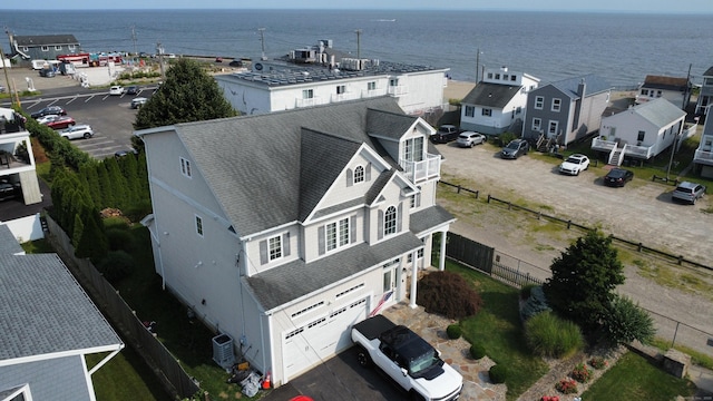 aerial view featuring a water view