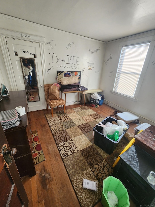 miscellaneous room with dark wood-type flooring