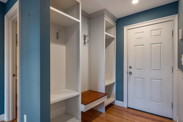 mudroom featuring light hardwood / wood-style flooring