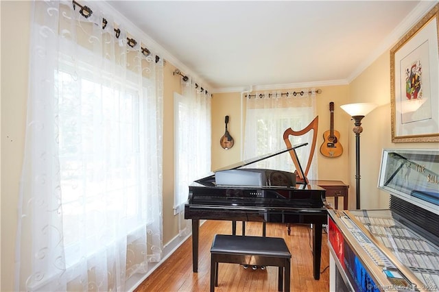 misc room with hardwood / wood-style floors and crown molding