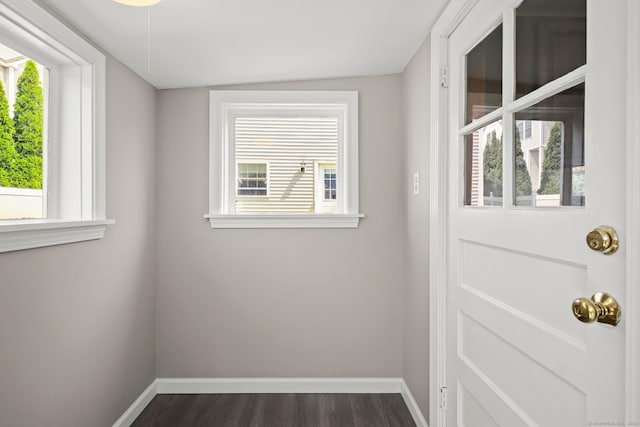 doorway featuring dark wood-type flooring