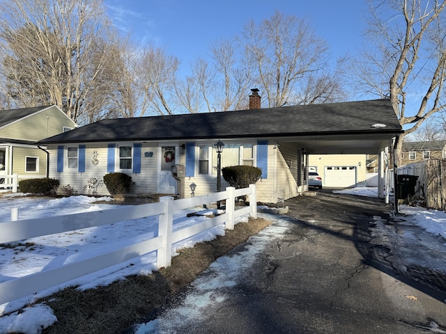 single story home featuring a carport and a garage