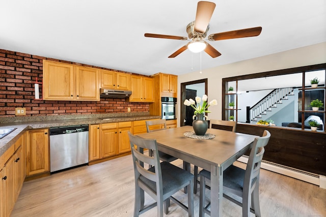 kitchen featuring black electric cooktop, dishwasher, oven, and light hardwood / wood-style floors