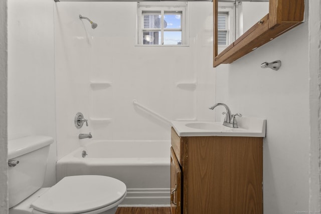 full bathroom with vanity, toilet, and shower / bathtub combination