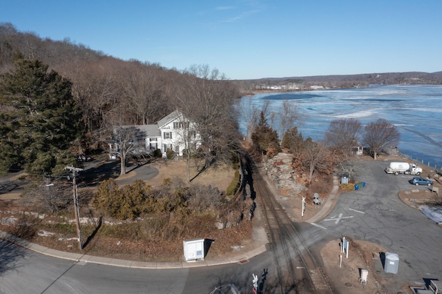 drone / aerial view featuring a water view