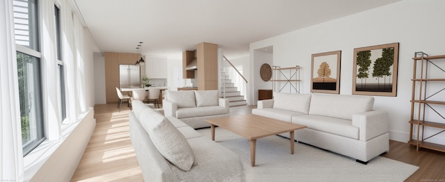 living room featuring light wood-type flooring