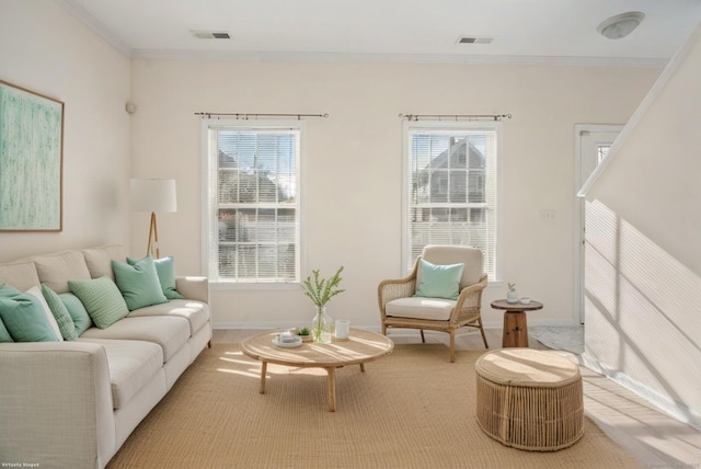 interior space with ornamental molding and a wealth of natural light