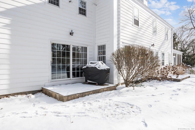 view of snow covered exterior