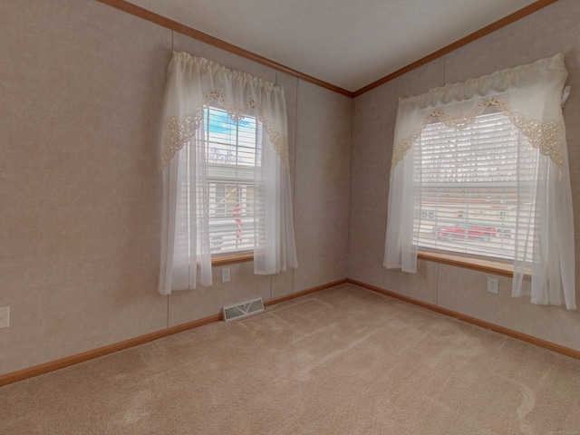 carpeted empty room with crown molding