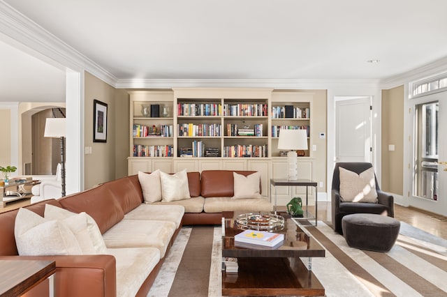 living room featuring ornamental molding