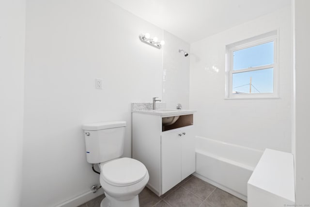 full bathroom featuring tile patterned floors, vanity, toilet, and tiled shower / bath