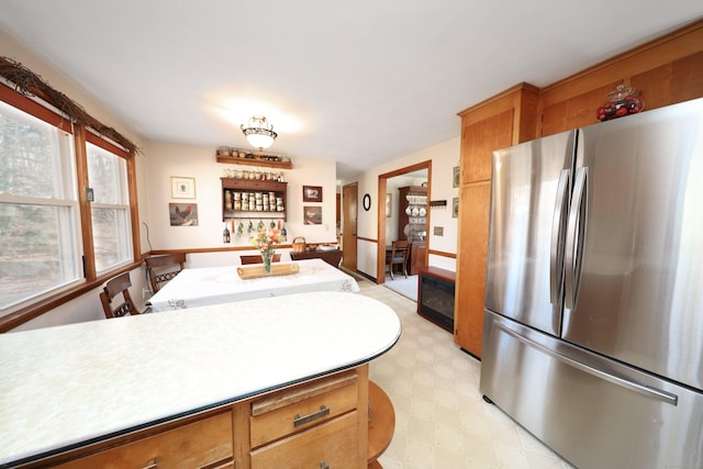 kitchen with stainless steel refrigerator