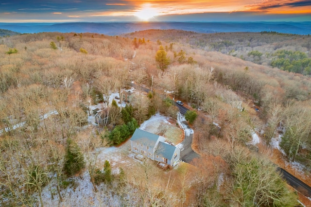 aerial view at dusk with a water view