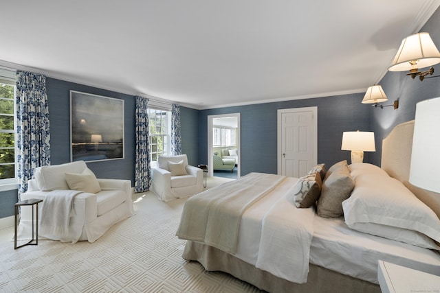 bedroom with crown molding