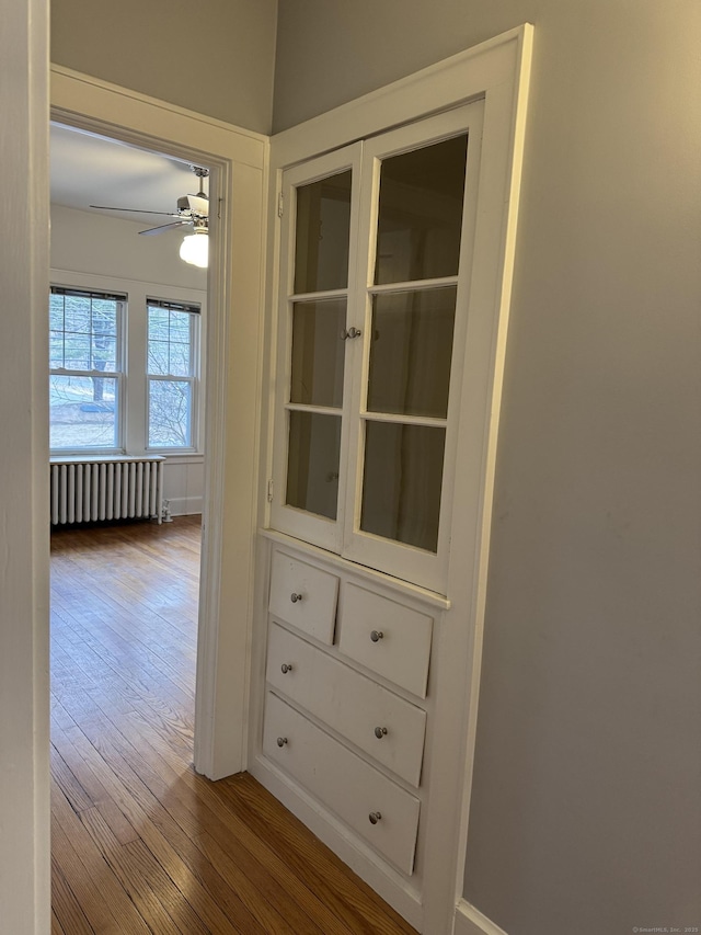 corridor featuring hardwood / wood-style flooring and radiator