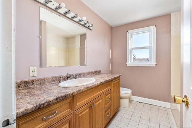 bathroom featuring tile patterned floors, toilet, and vanity