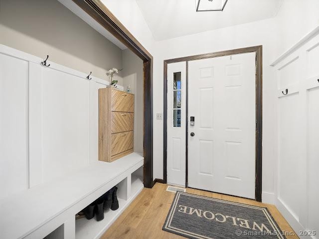 mudroom featuring light wood-type flooring