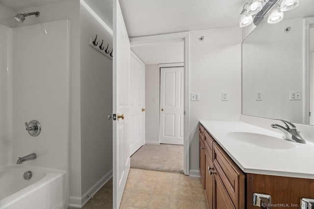 bathroom with vanity and washtub / shower combination