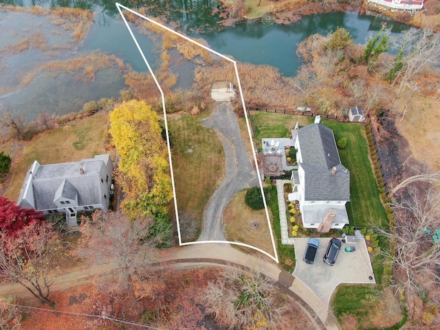 aerial view featuring a water view