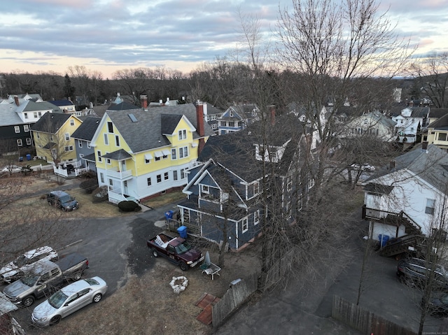 view of aerial view at dusk