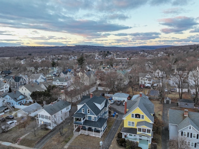 view of aerial view at dusk