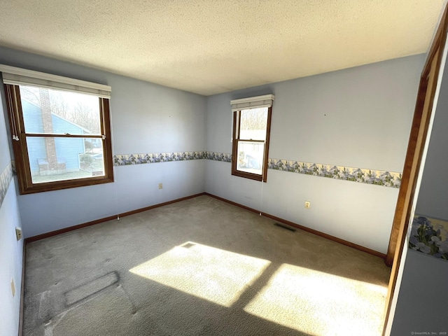 empty room featuring carpet and a textured ceiling