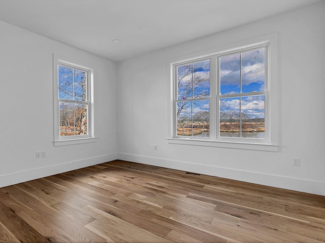 unfurnished room with a healthy amount of sunlight and light hardwood / wood-style flooring