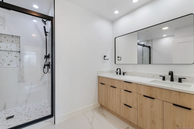 bathroom featuring vanity and walk in shower