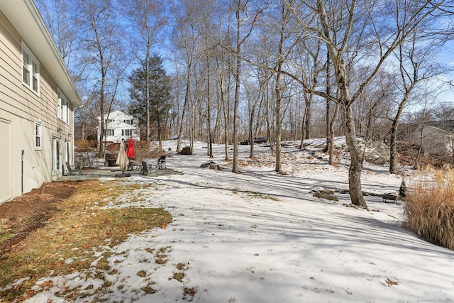 view of yard covered in snow