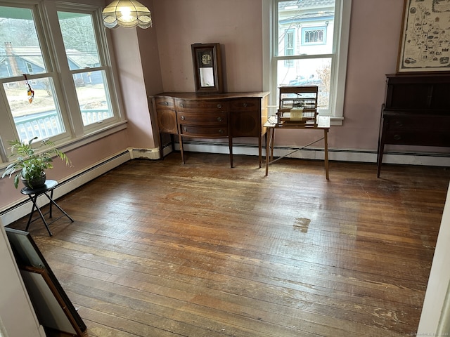 interior space featuring dark hardwood / wood-style floors and a baseboard radiator