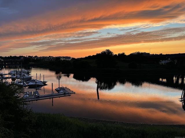 water view with a boat dock and boat lift