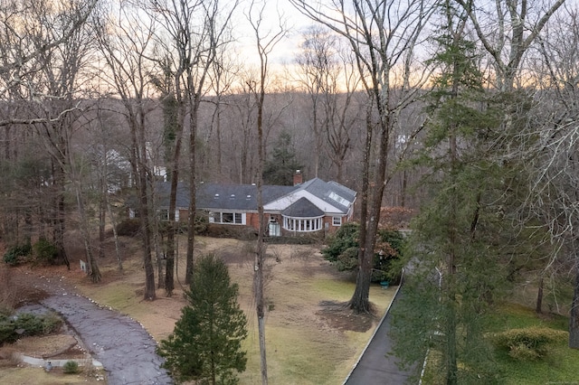 view of aerial view at dusk