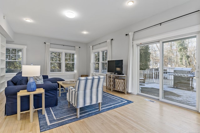 living room with light wood-type flooring