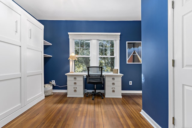 unfurnished office featuring dark wood-type flooring