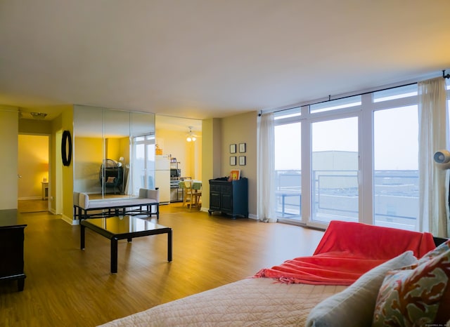 living room with floor to ceiling windows and hardwood / wood-style floors