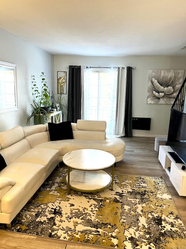 living room with dark wood-type flooring